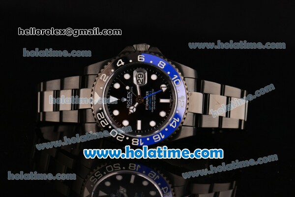 Rolex GMT Master Pro Hunter Rolex 3186 Automatic Full PVD with Black/Blue Bezel and White Markers (BP) - 1:1 Original - Click Image to Close